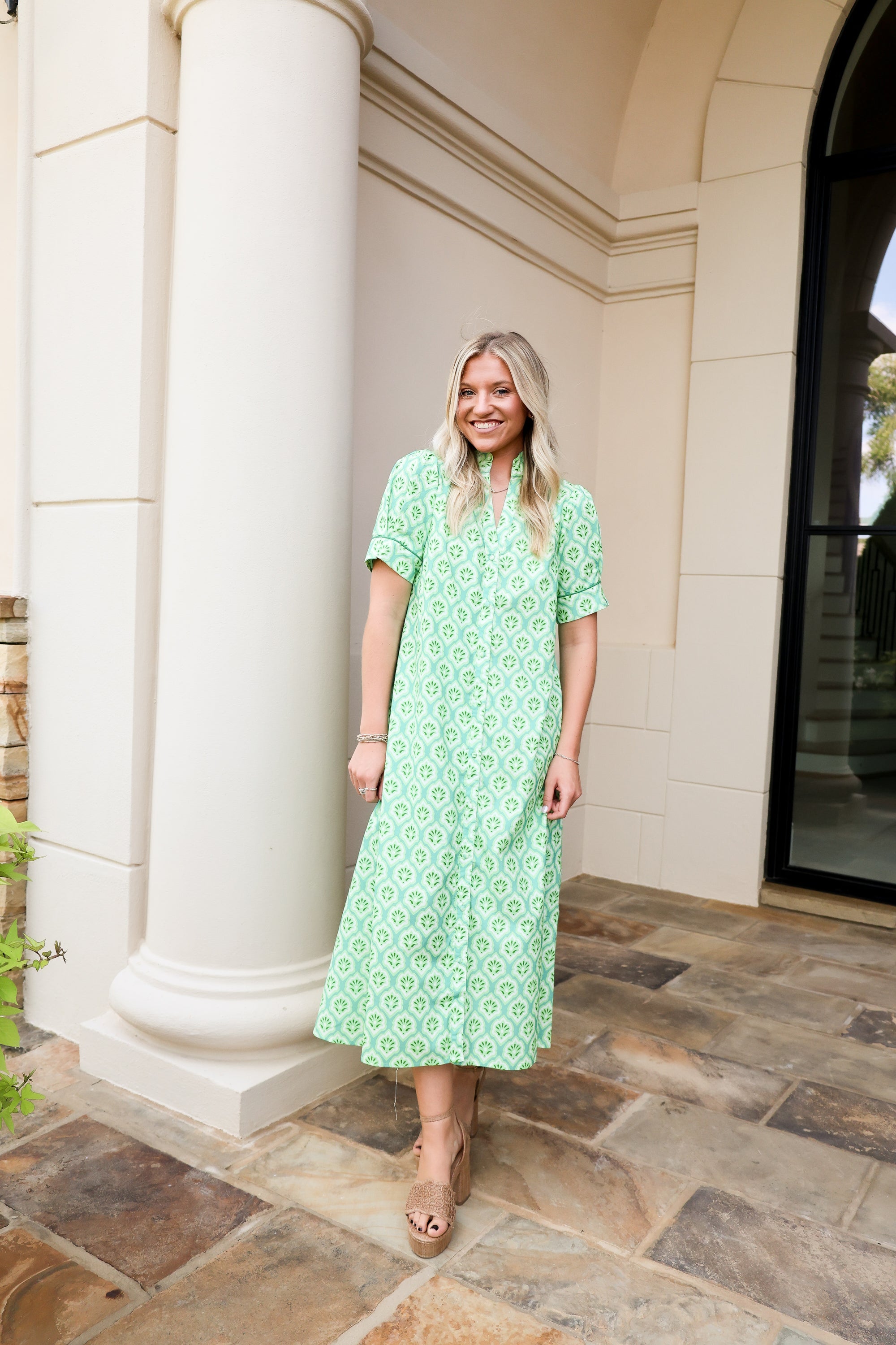 Printed Midi Dress - Grass Mix