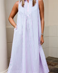 Half Zip Sleeveless A-line Midi Dress - Pink