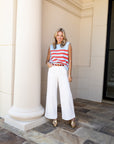 Stretch High Rise Pin Tuck Detail Wide Leg Jean - White