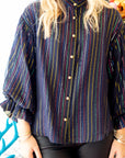 Metallic Stripe Blouse - Navy