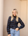 Nila Smocked Plaid Peplum Blouse
