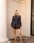 Nila Smocked Plaid Peplum Blouse