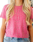 Rhinestone Sweater Top - Pink