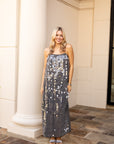 Sequin Spaghetti Strap Slip Midi Dress - Grey