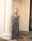 Sequin Spaghetti Strap Slip Midi Dress - Grey
