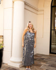 Sequin Spaghetti Strap Slip Midi Dress - Grey