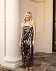 Sequin Spaghetti Strap Slip Midi Dress - Dark Brown