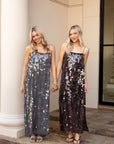Sequin Spaghetti Strap Slip Midi Dress - Dark Brown
