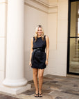 Satin Lace Hem Sleeveless Mini Dress - Black