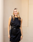 Satin Lace Hem Sleeveless Mini Dress - Black