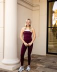 Side Contrast Block Legging - Burgundy