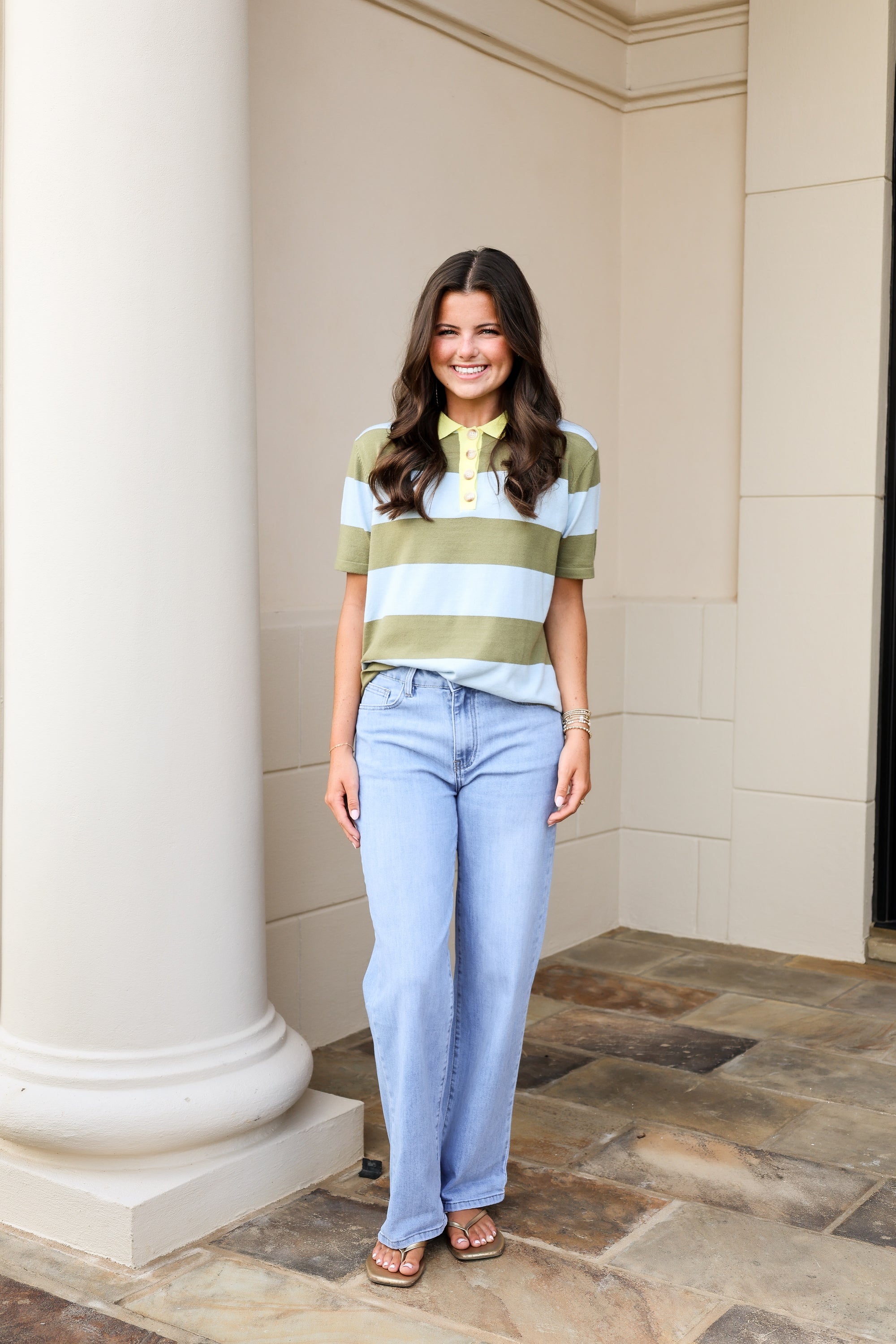 Striped Polo Sweater Top