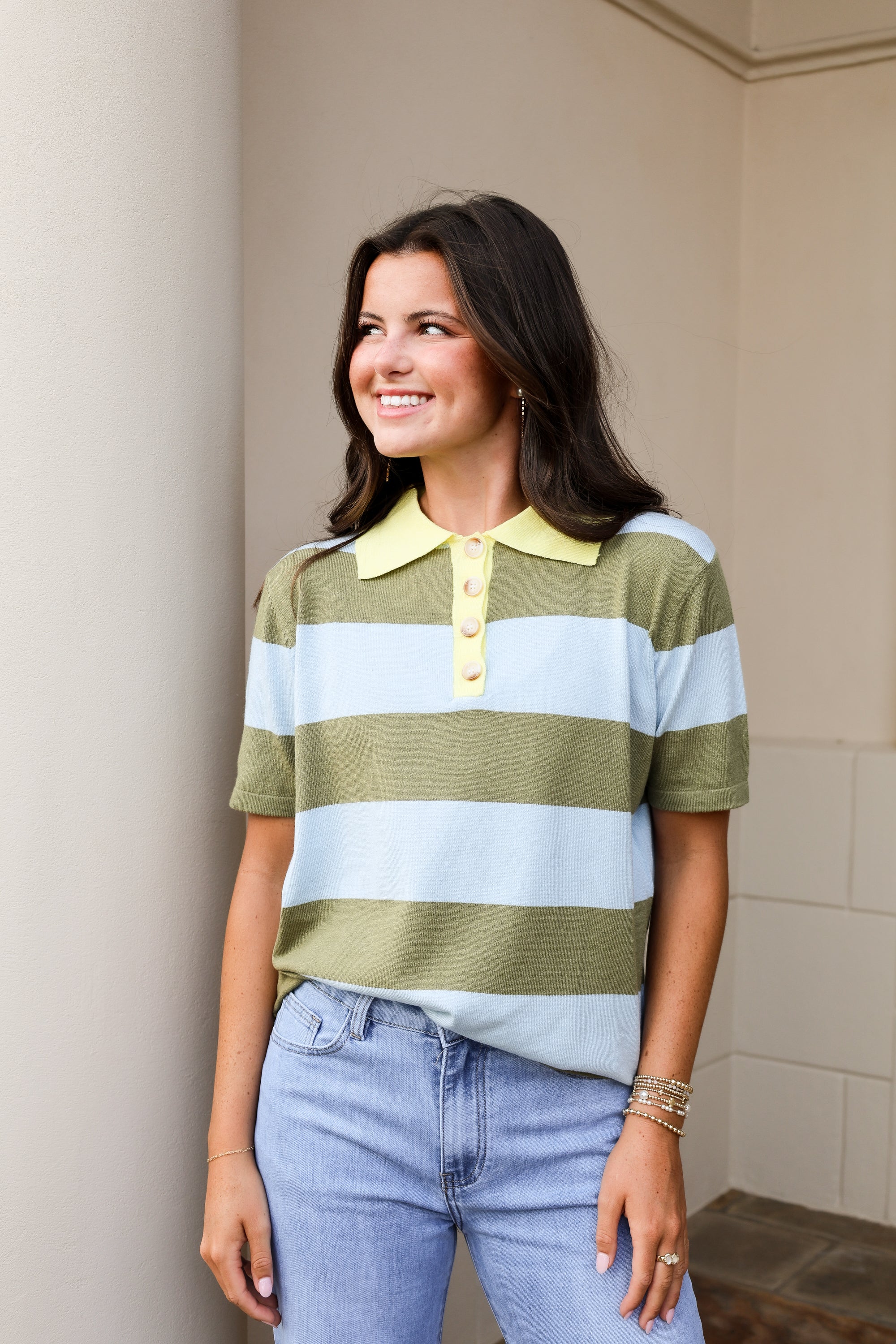 Striped Polo Sweater Top