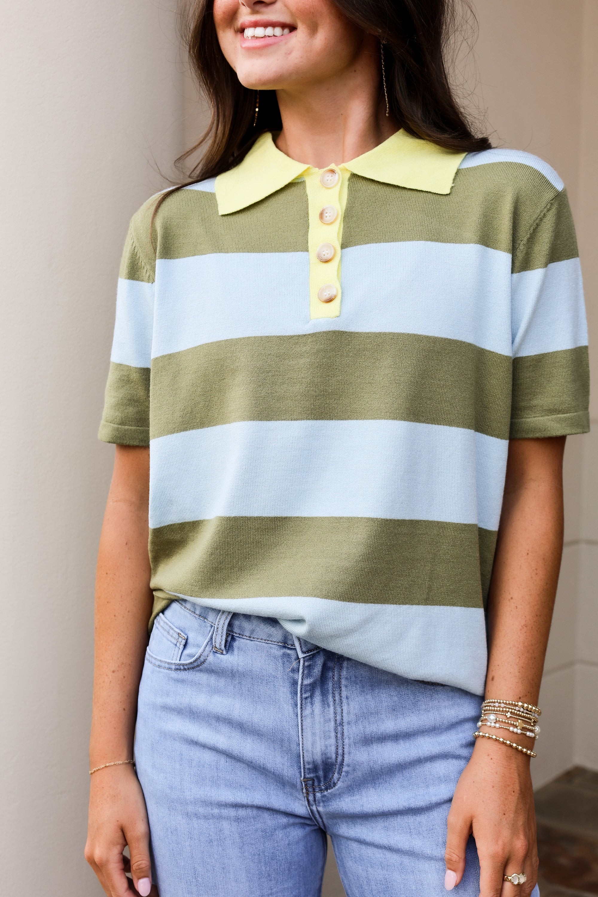 Striped Polo Sweater Top