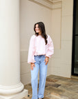 Long Sleeve Gathered Blouse - Pink