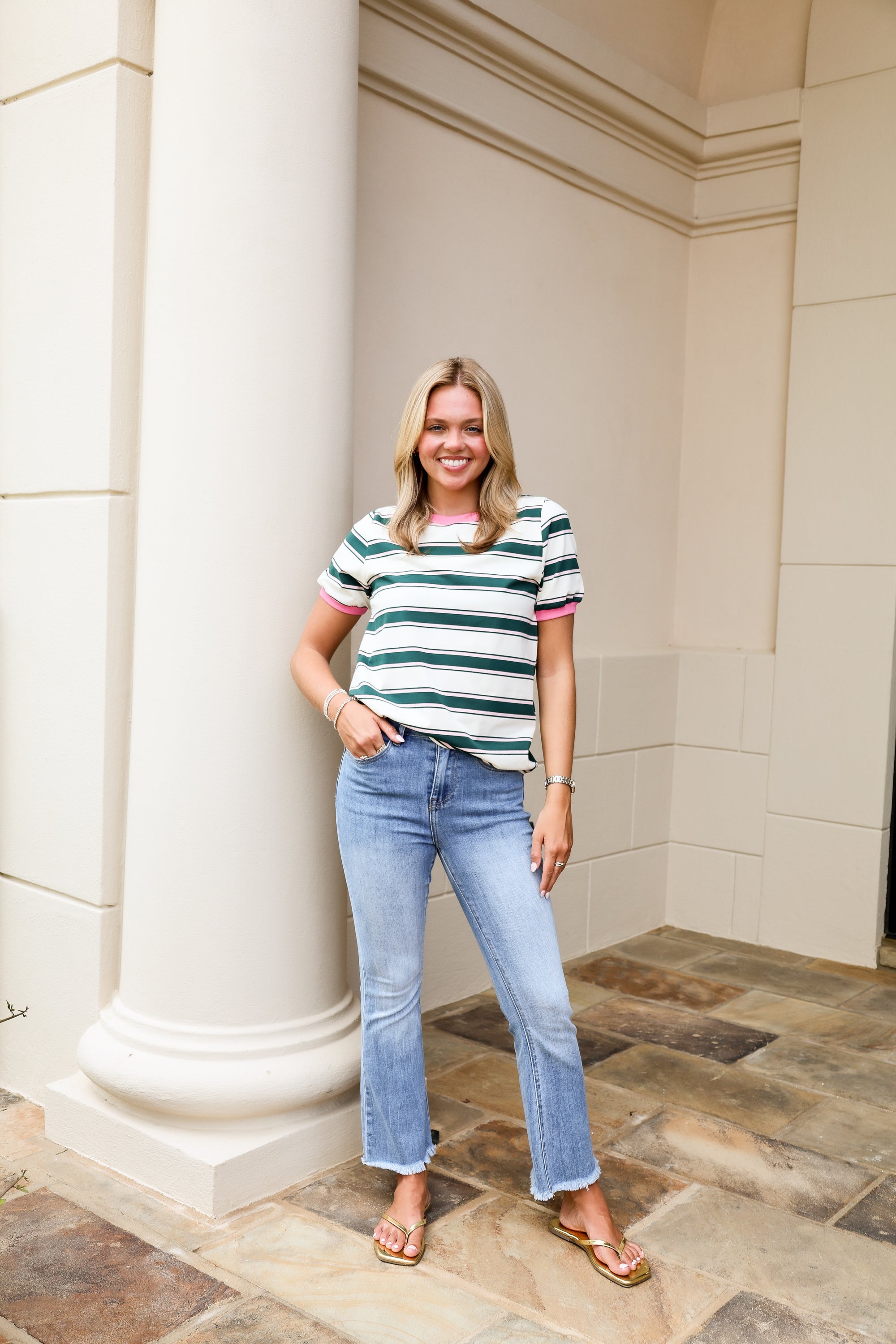 Green/Pink Striped Top