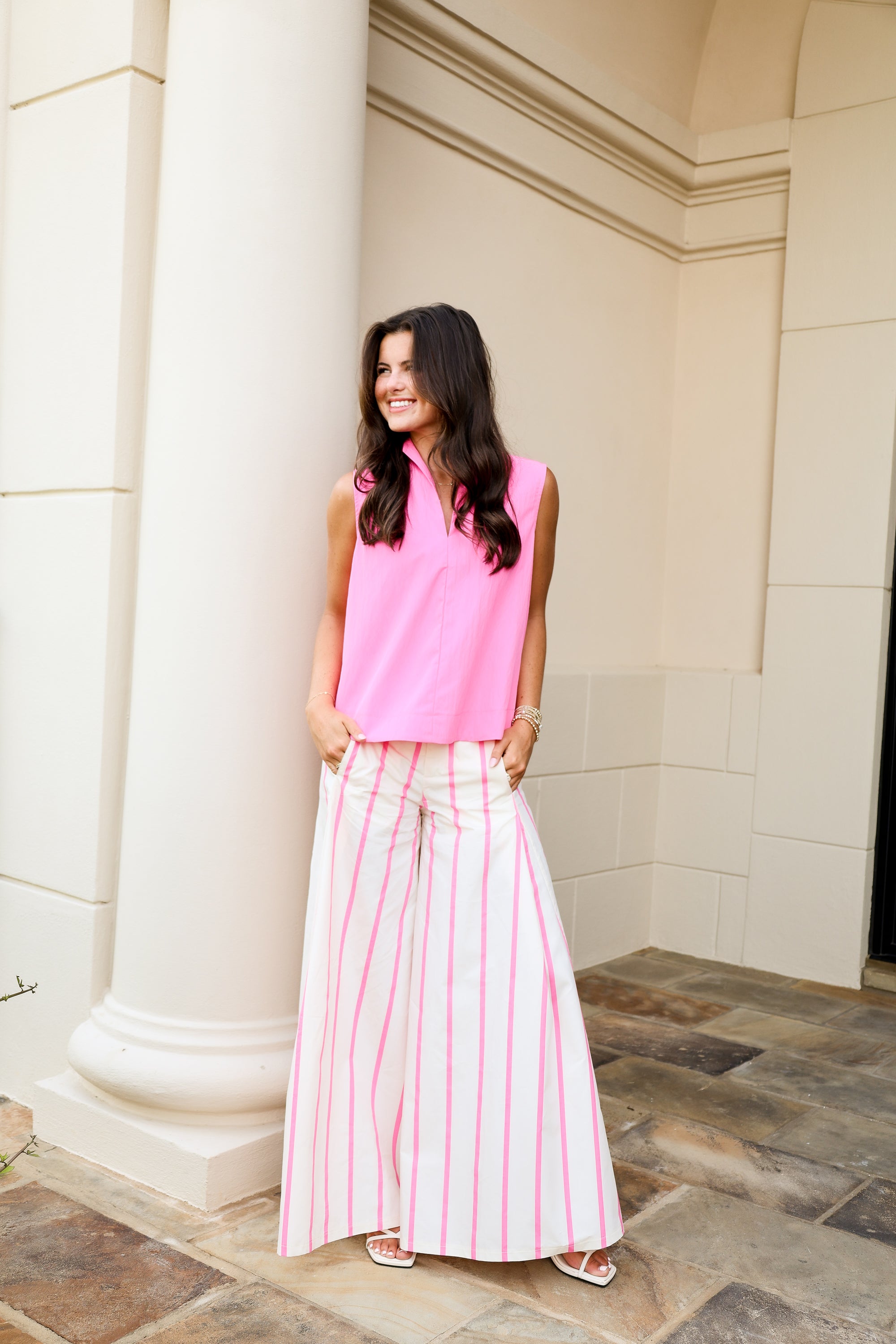 High Waist Wide-Leg Stripe Pants