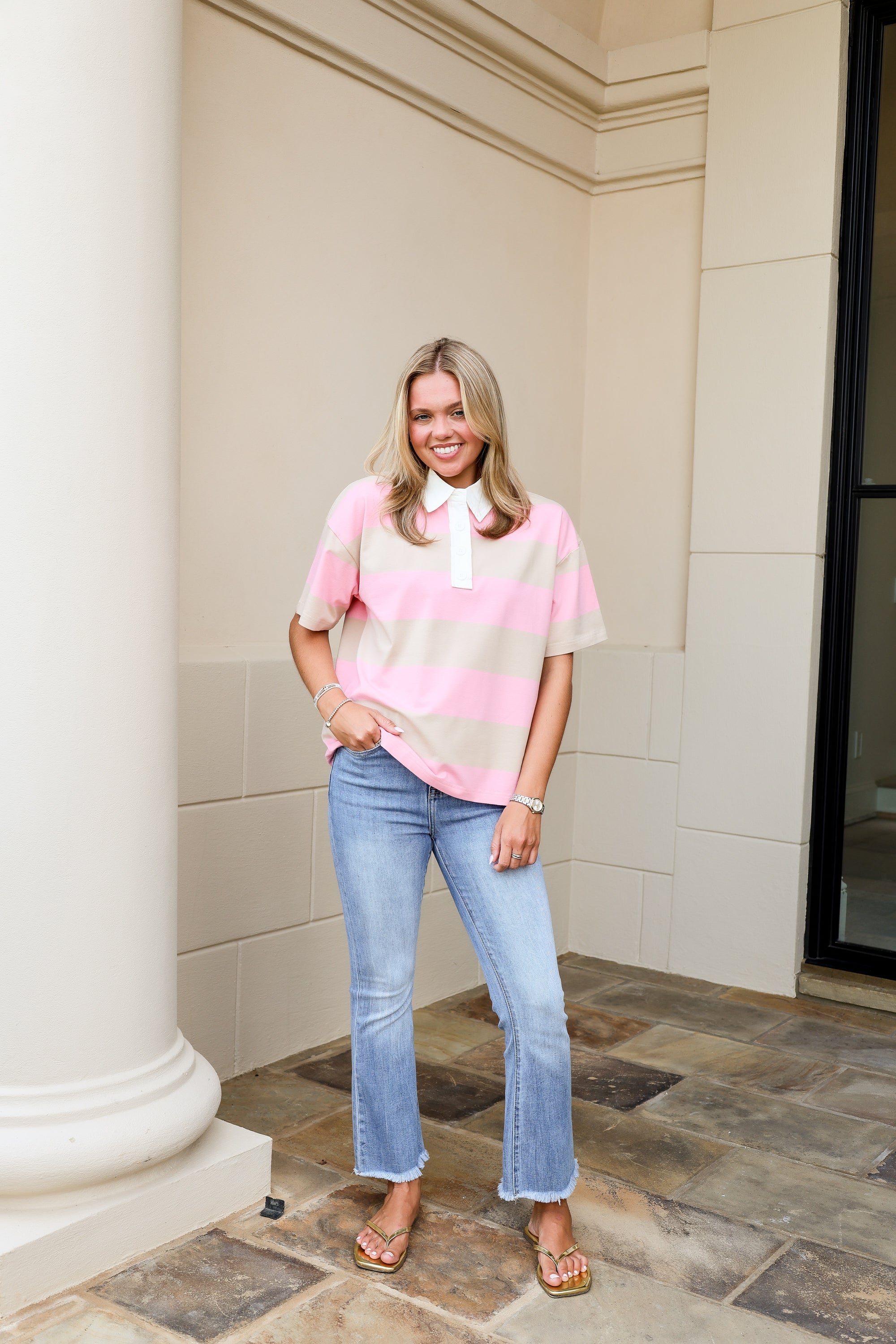 Rugby Striped Shirt - Taupe/Pink