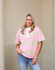 Rugby Striped Shirt - Taupe/Pink