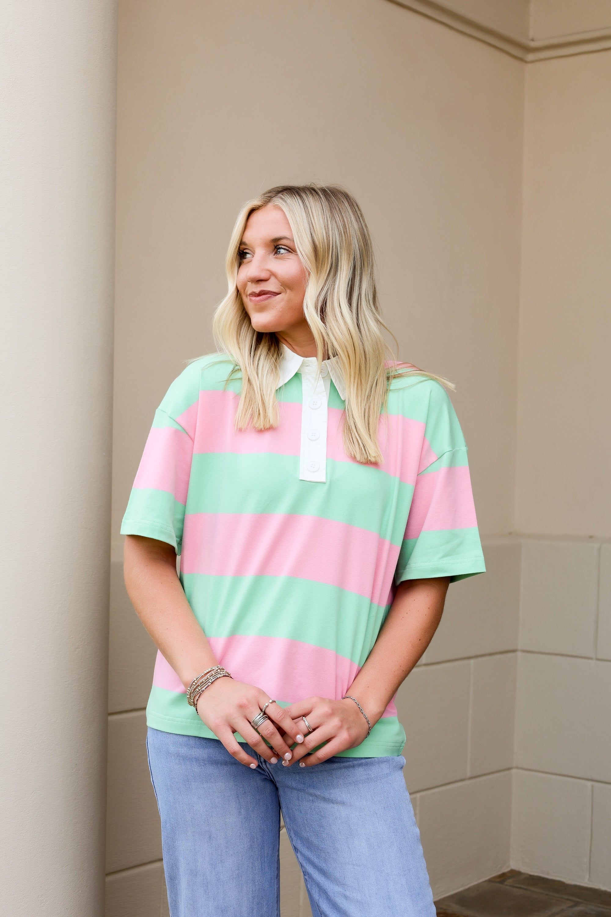 Rugby Striped Shirt - Green/Pink