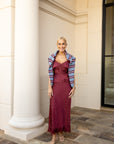 Polka Dot Lace Trim Midi Skirt - Burgundy