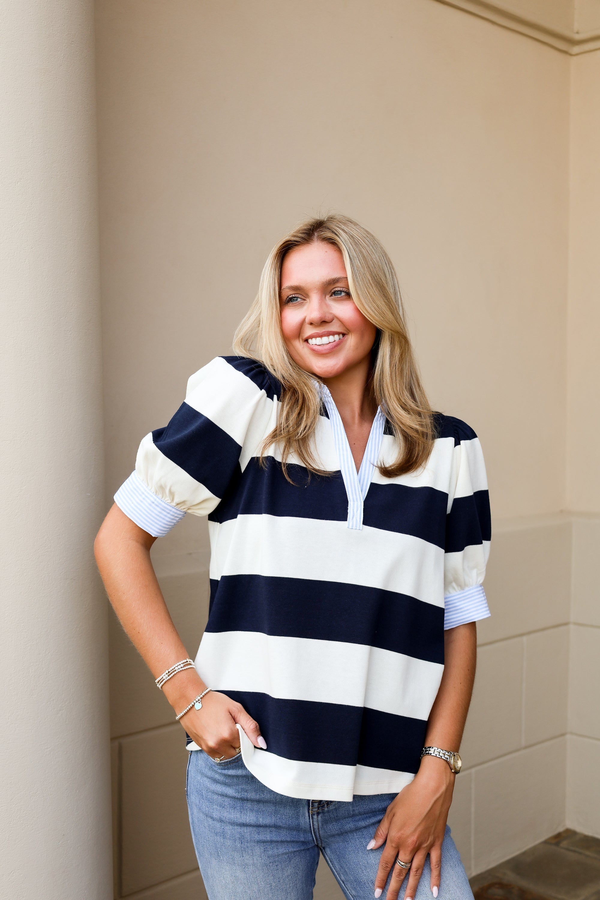 Olivia Top - Navy/White