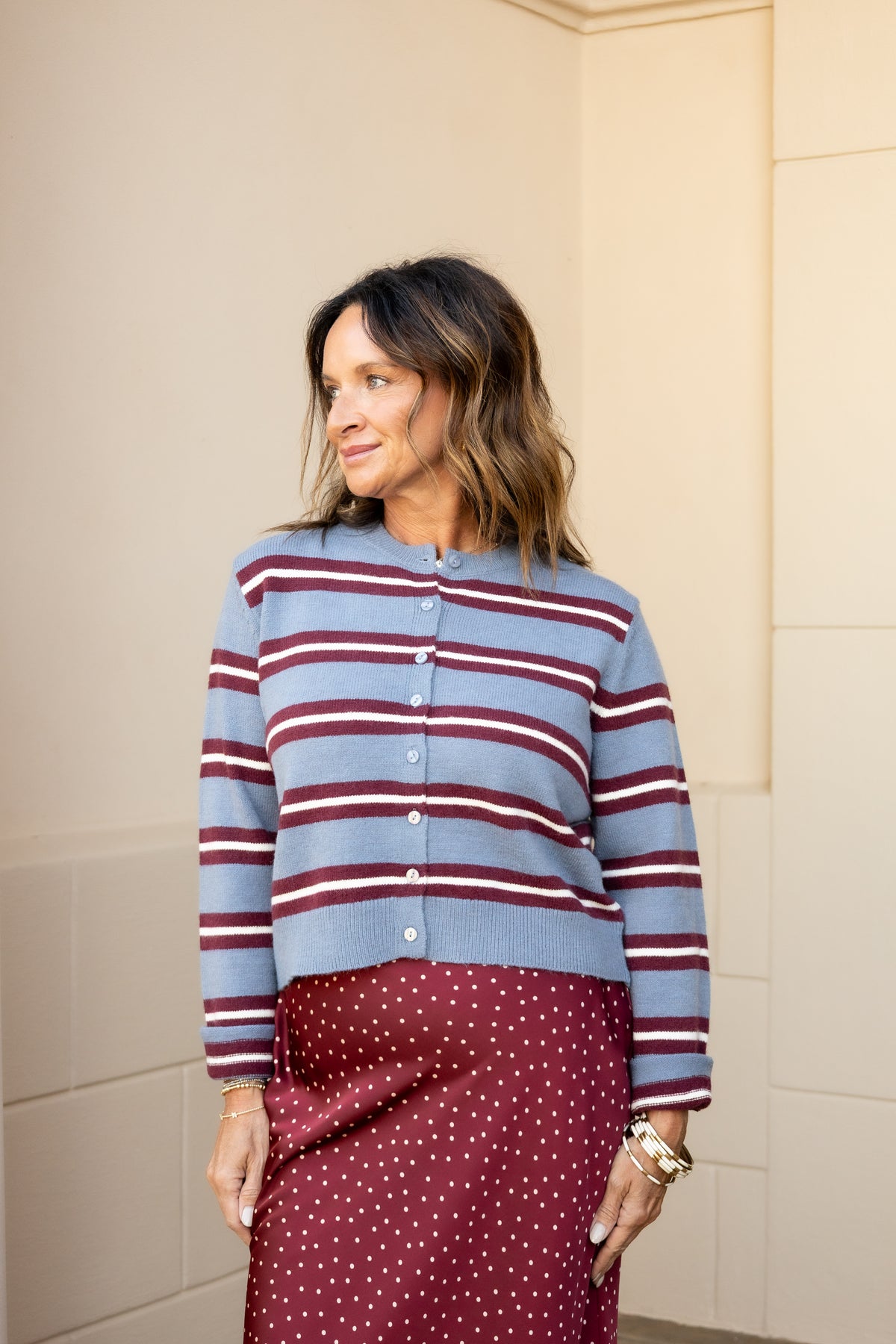 Chloe Cardigan - Blue/Burgundy