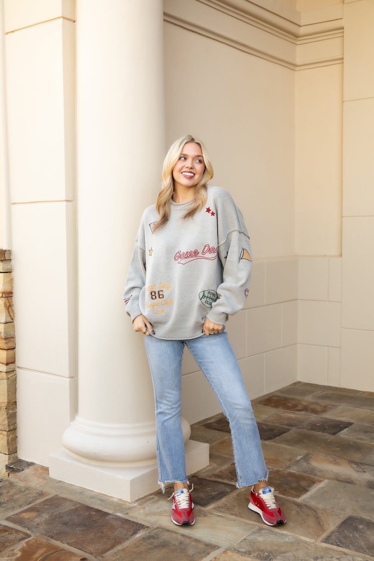 Game Day Embroidered Knit Sweater