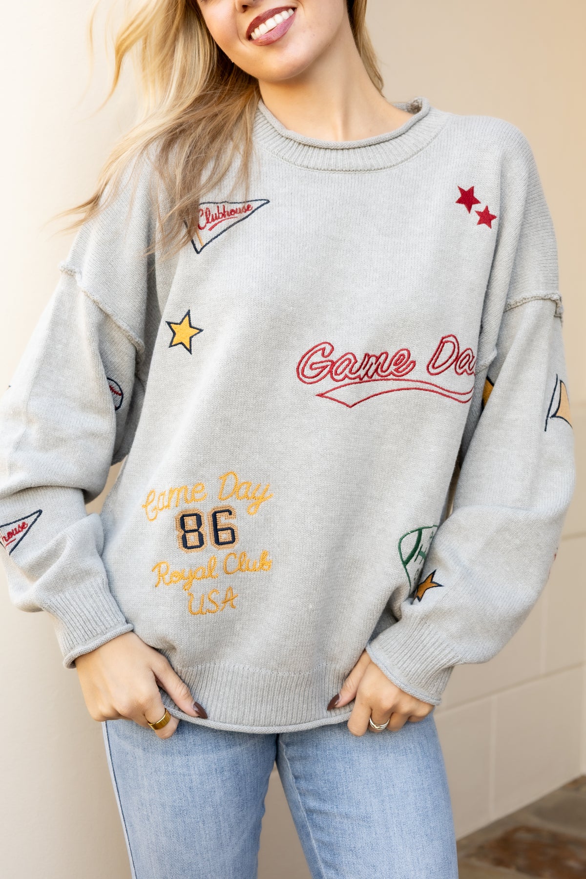 Game Day Embroidered Knit Sweater
