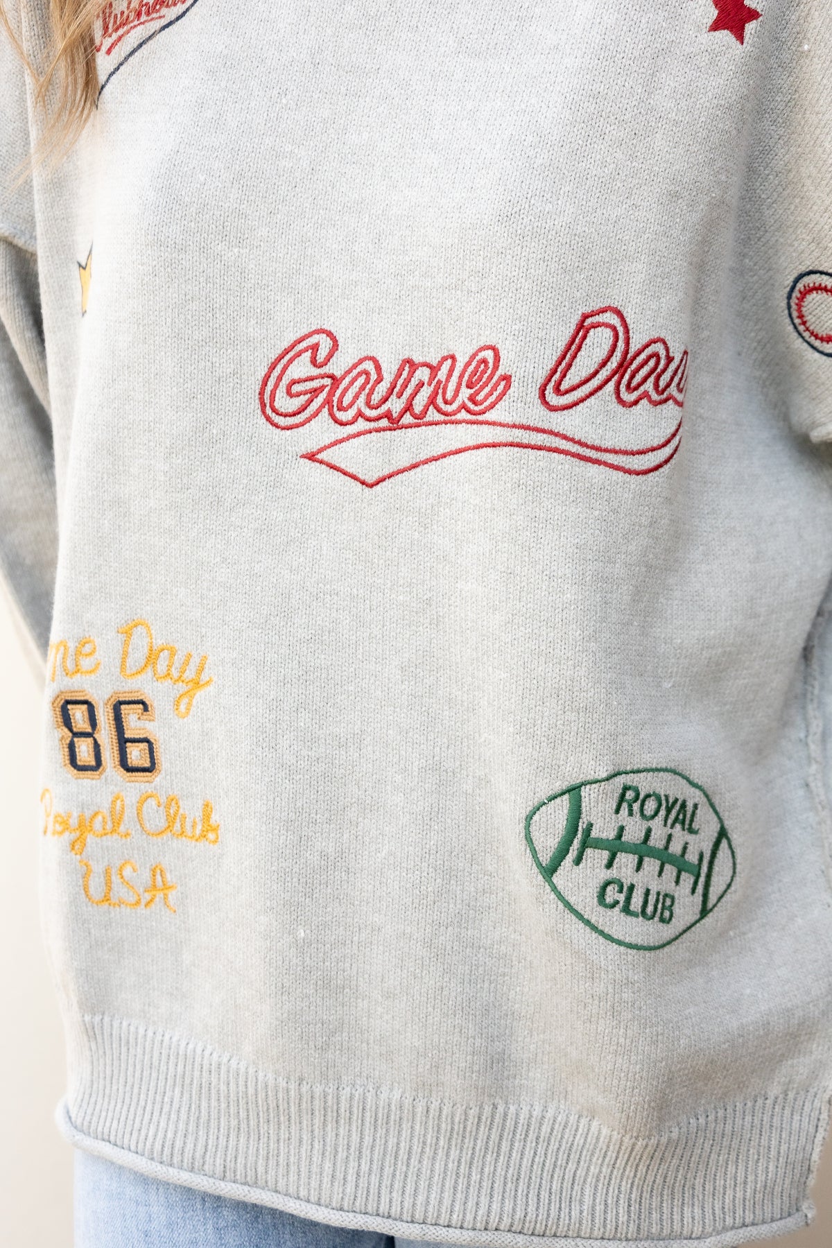 Game Day Embroidered Knit Sweater