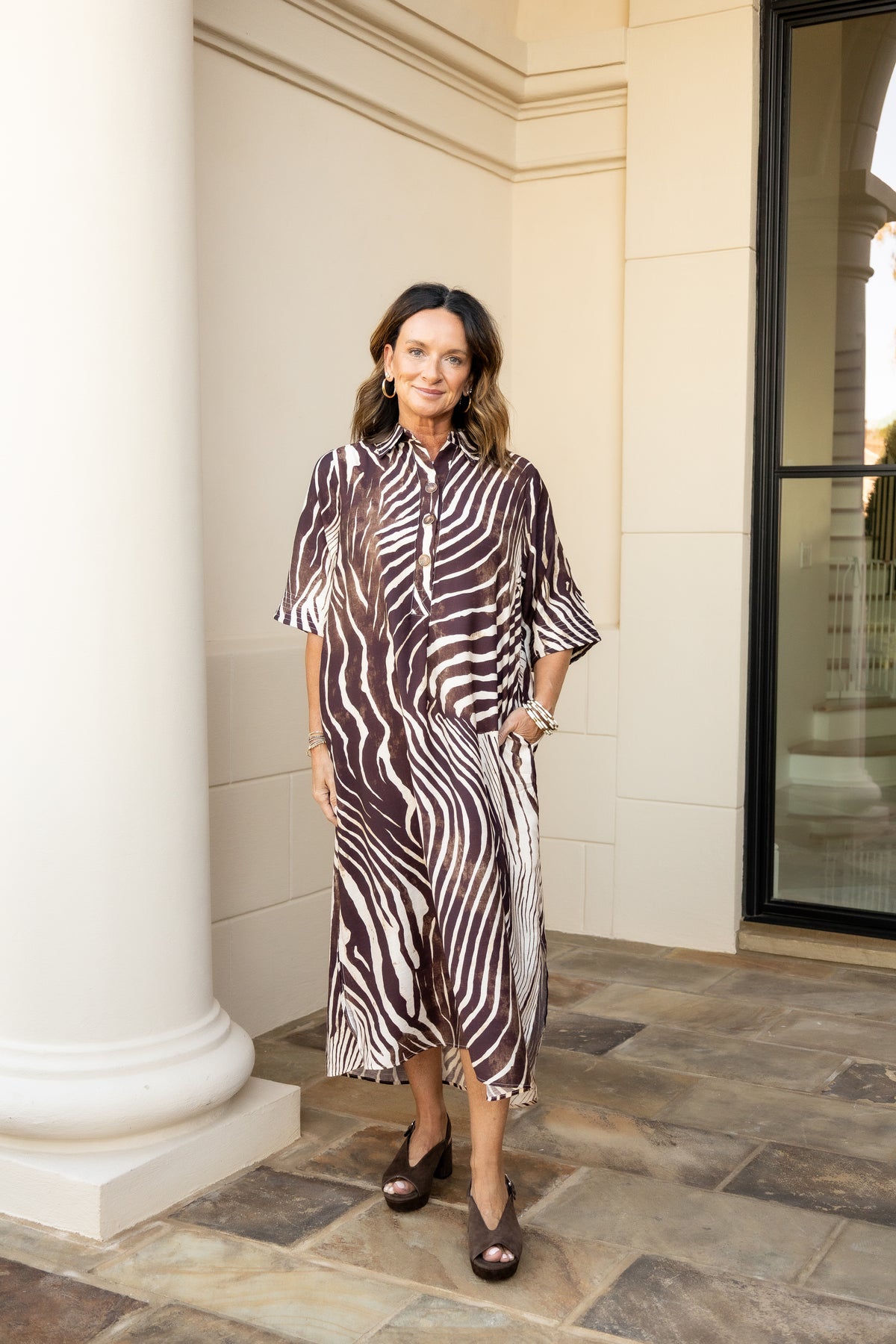 Abstract Zebra Print Midi Dress