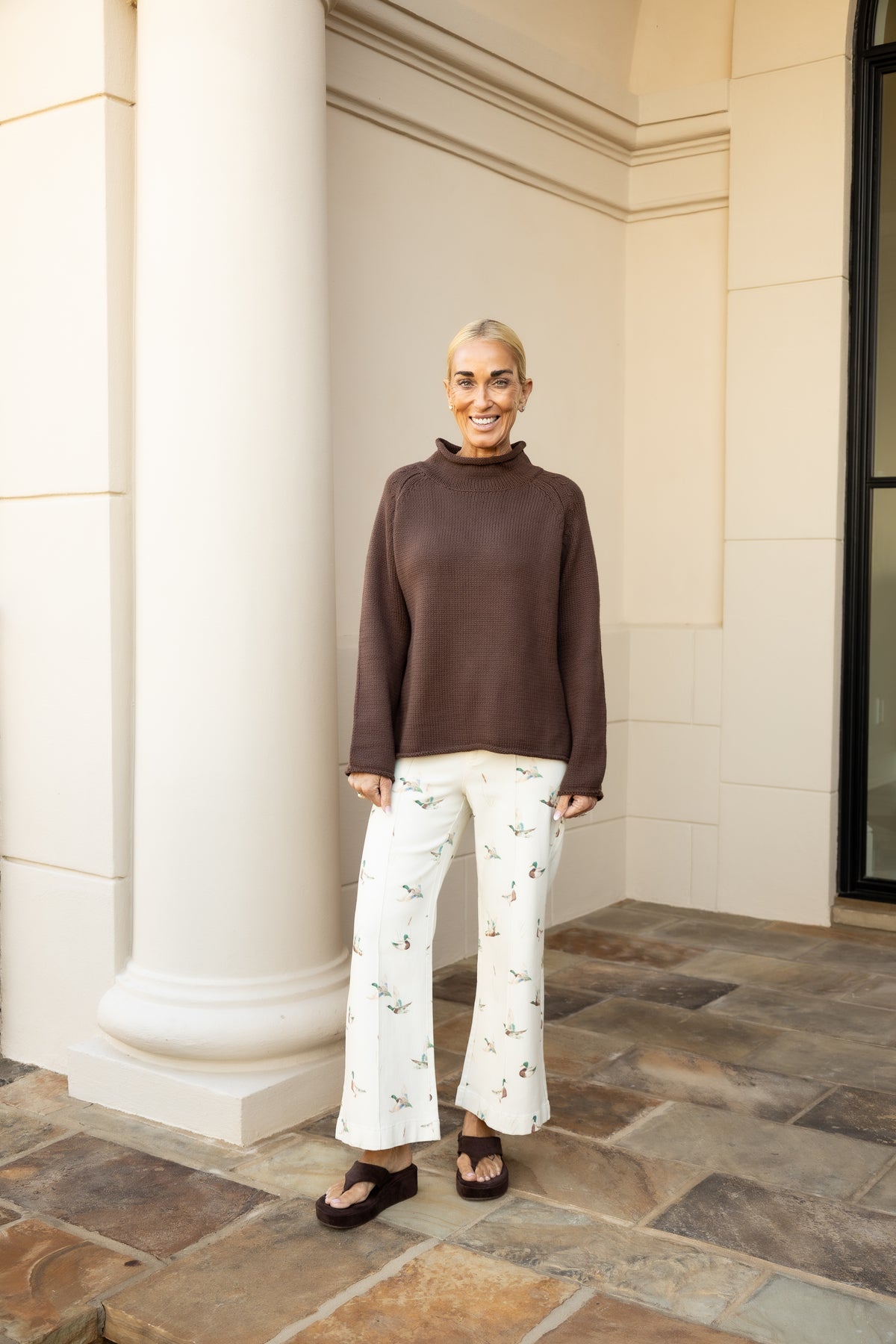 Mallard Printed Stretch Denim Wide Leg Jeans