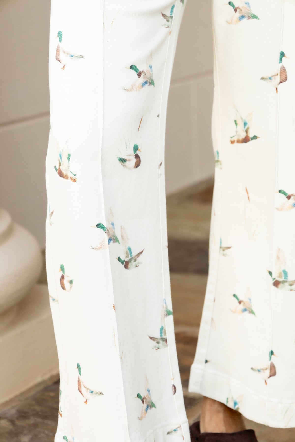Mallard Printed Stretch Denim Wide Leg Jeans