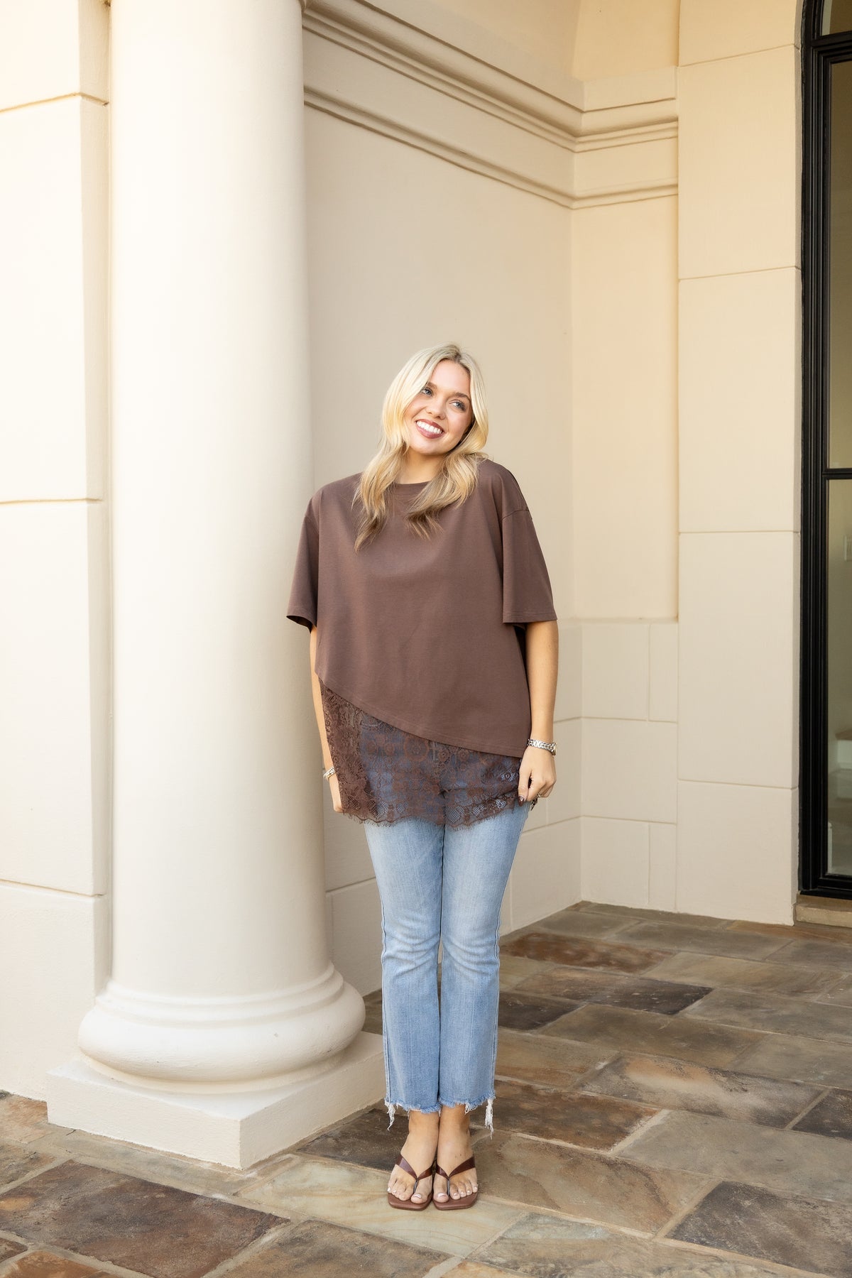 Lace Trimmed Asymmetrical T-Shirt
