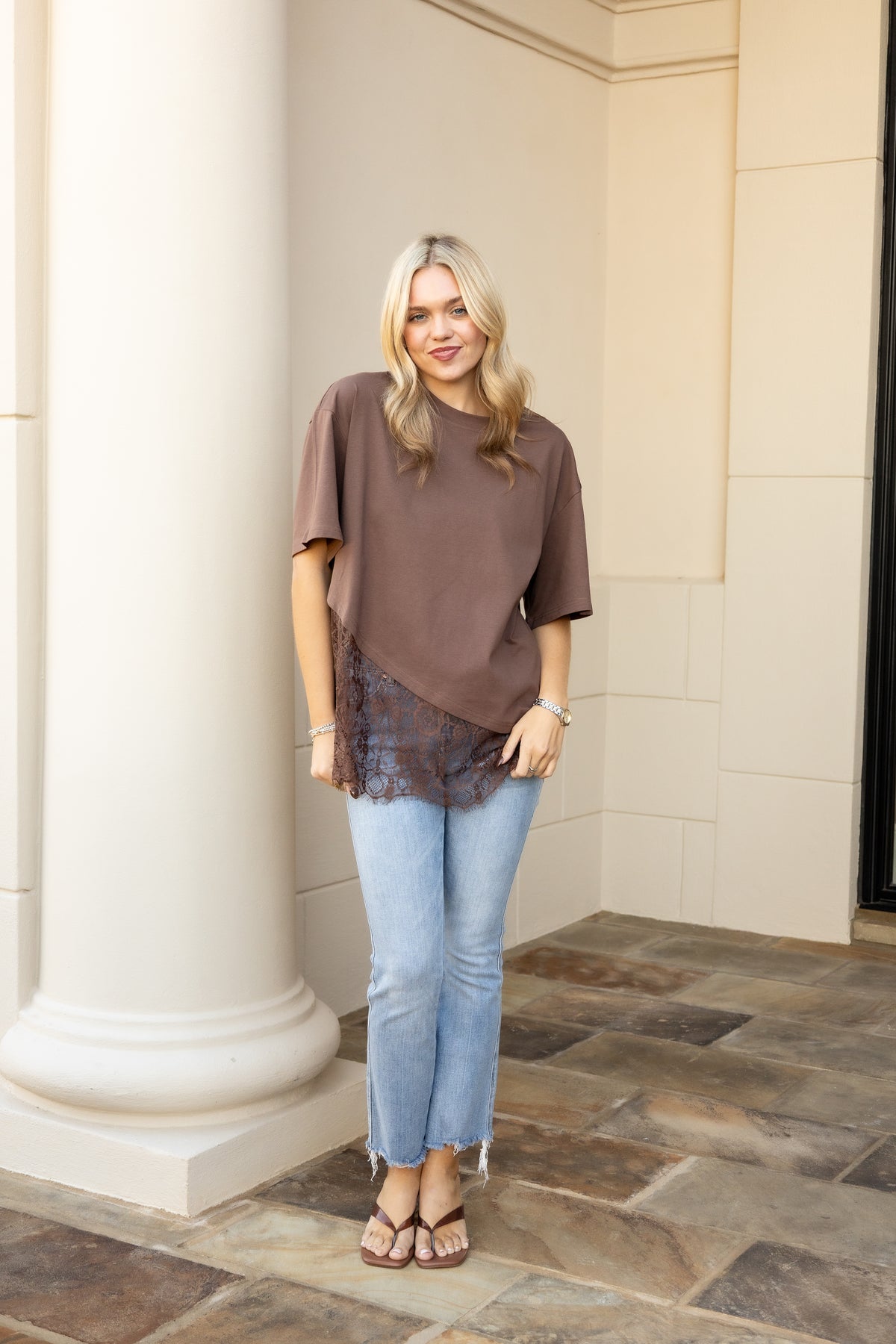 Lace Trimmed Asymmetrical T-Shirt