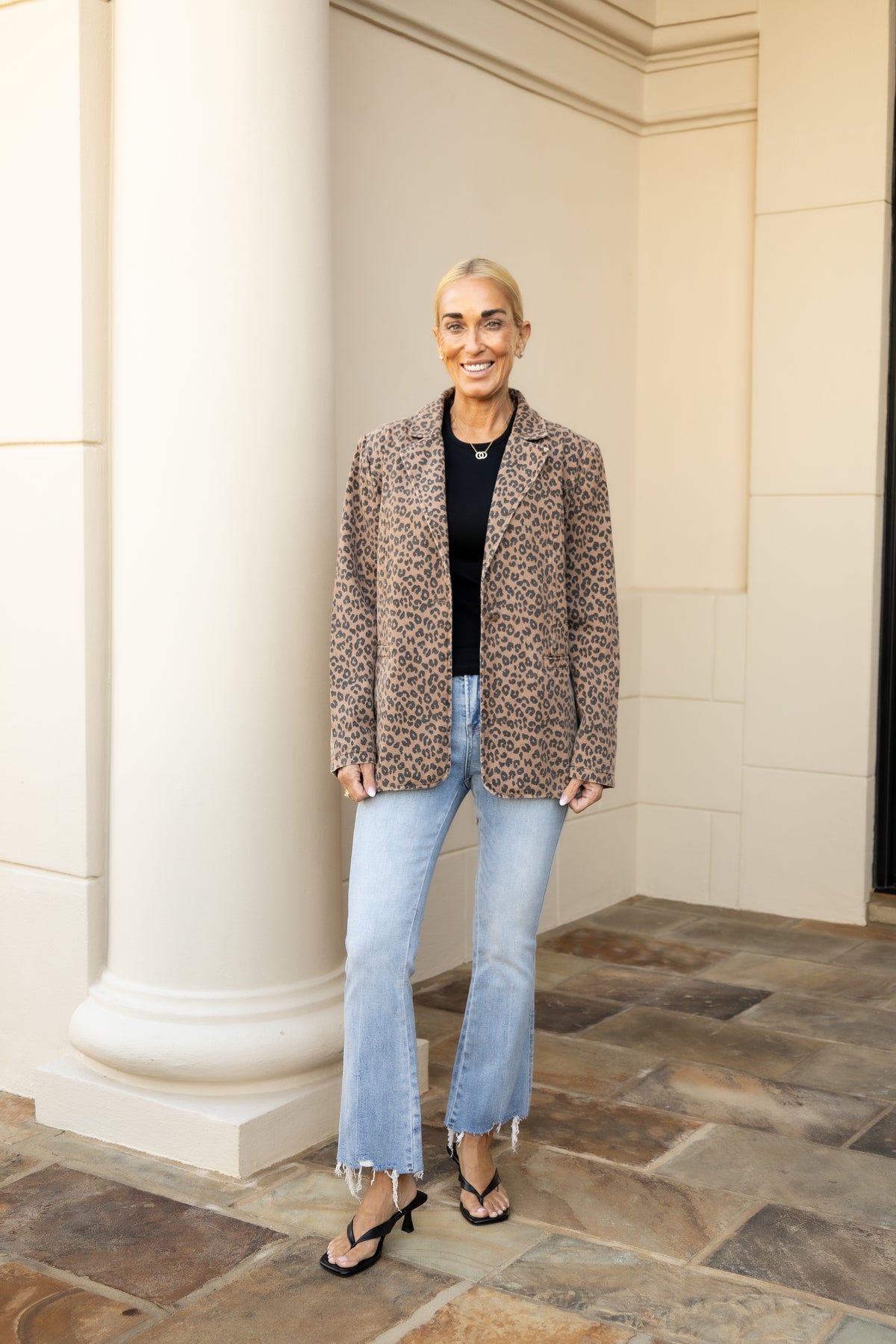 Washed Leopard Print Single-Button Blazer