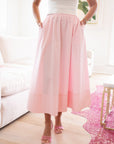 Pink Elastic Waist Poplin Skirt