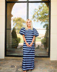 Puff-Sleeve Maxi Dress - Navy/Blue