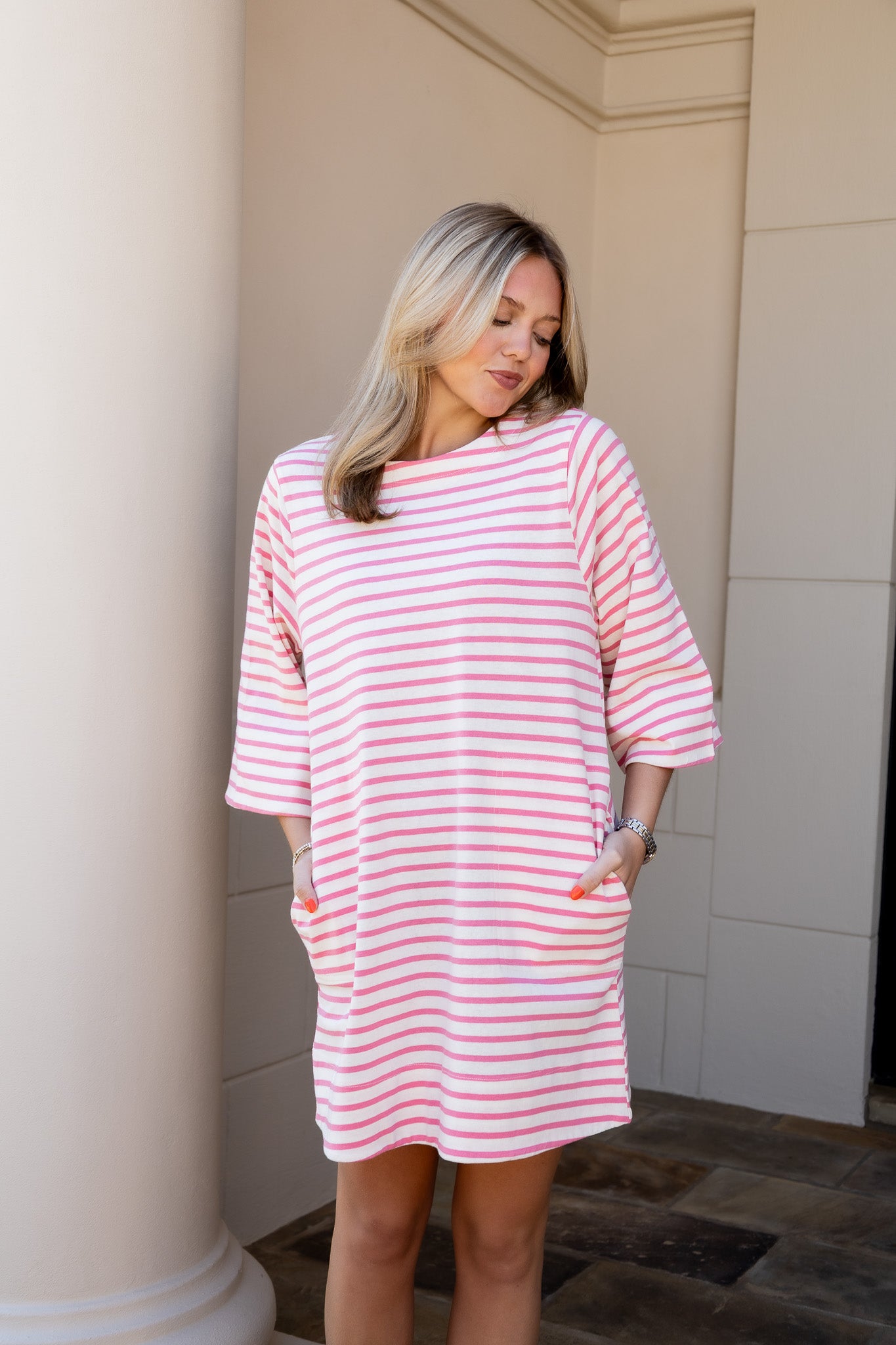 Striped Half-Sleeve Dress