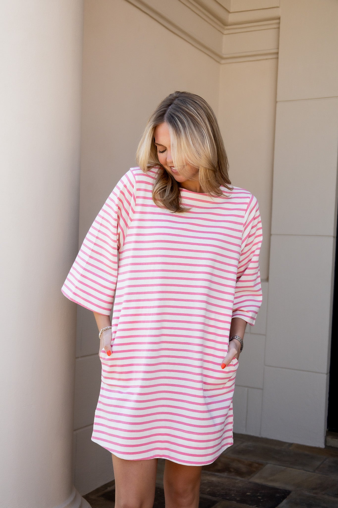 Striped Half-Sleeve Dress