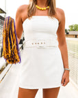 Belted Mini Dress - White
