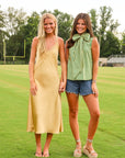 Tie Neck Sleeveless Stripe Top - Green