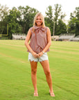 Tie Neck Sleeveless Stripe Top - Navy