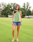 Tie Neck Sleeveless Stripe Top - Green