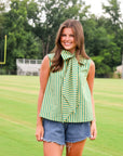 Tie Neck Sleeveless Stripe Top - Green