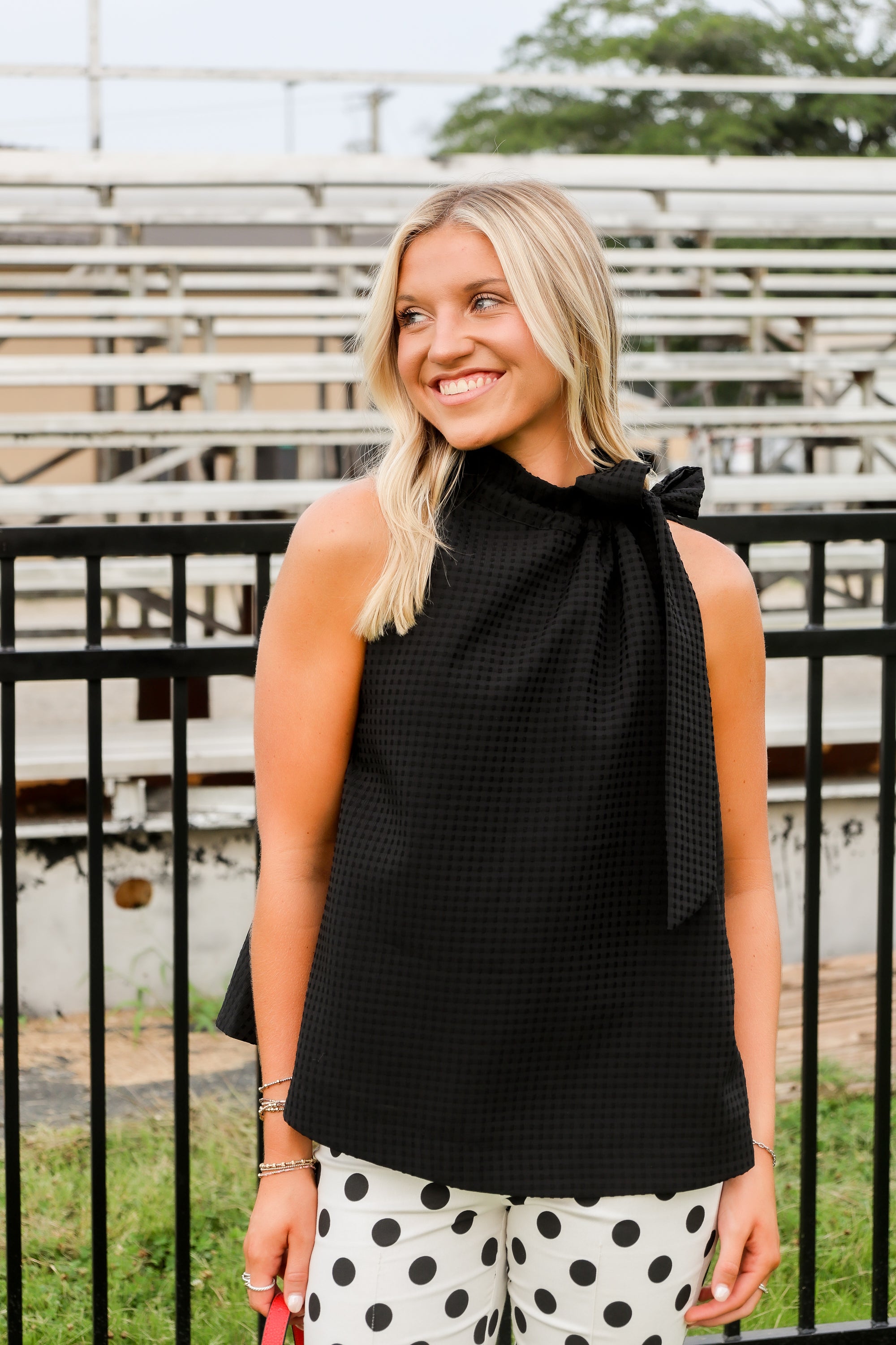 Ruffle Neck Tie Sleeveless Top