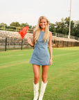 Denim Boat Neck Mini Dress