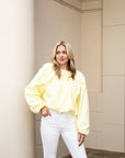 Long Sleeve Gathered Blouse - Lemon