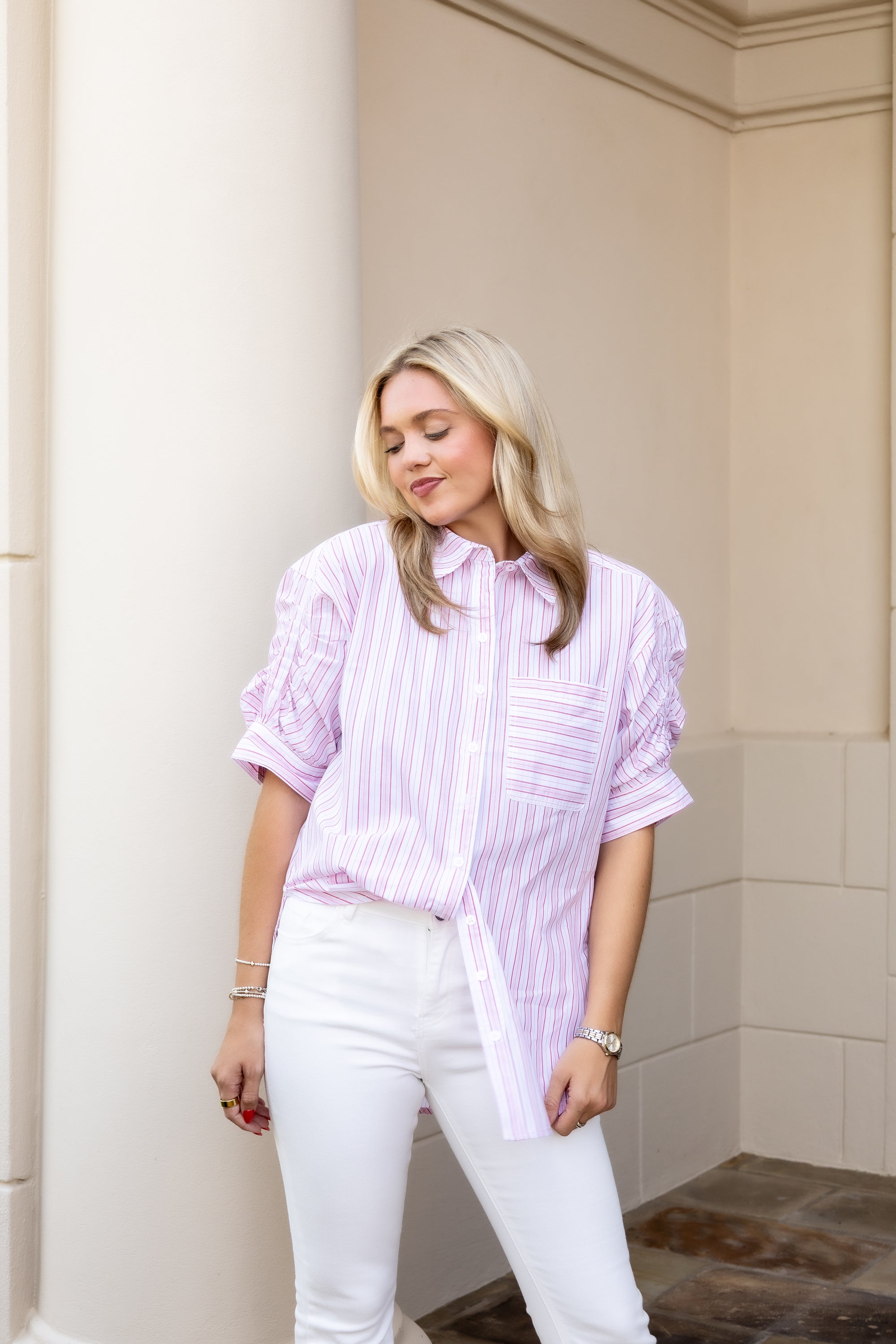 Pink Cotton Stripe Button Down