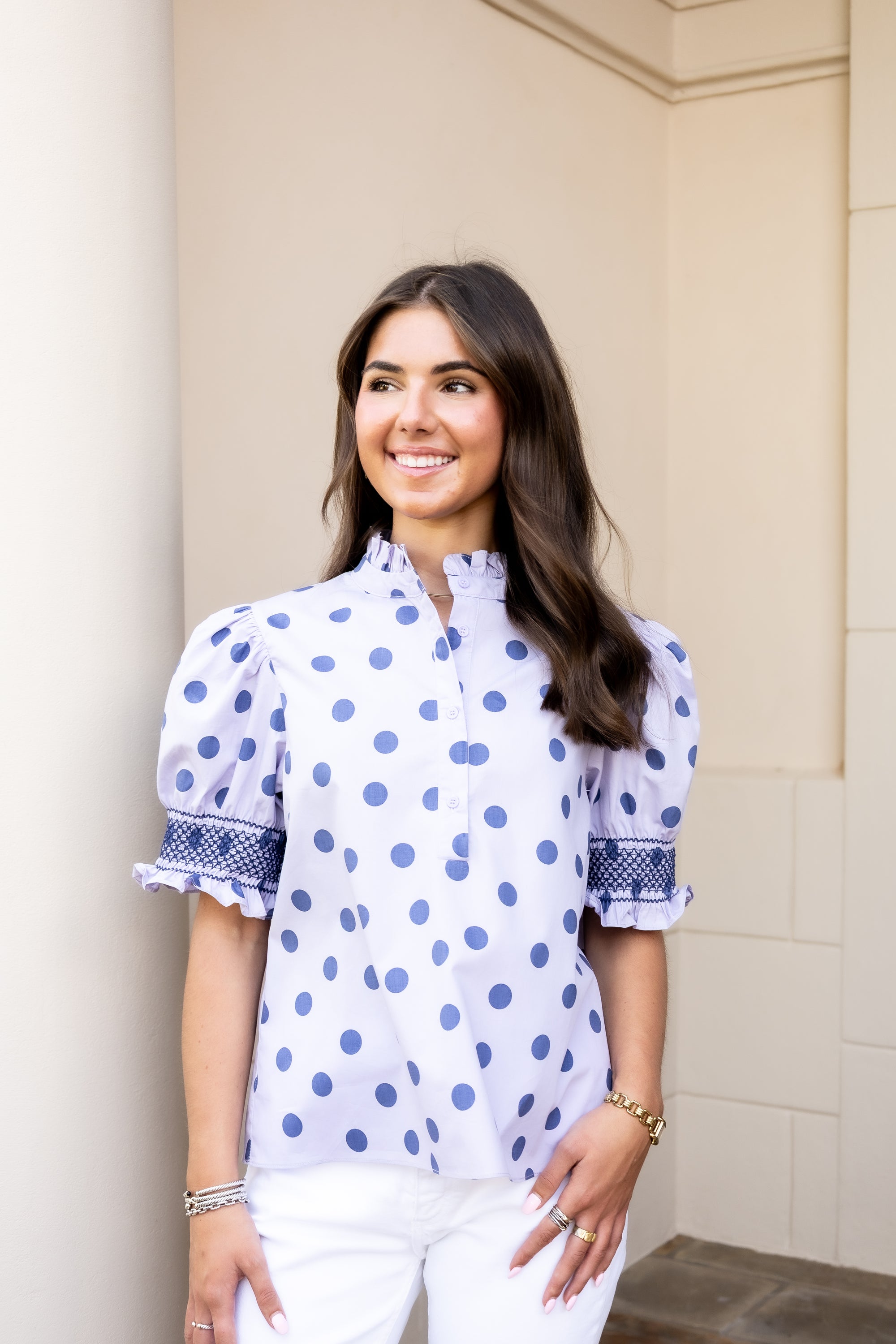Ruffle Neck Polka Dot Blouse